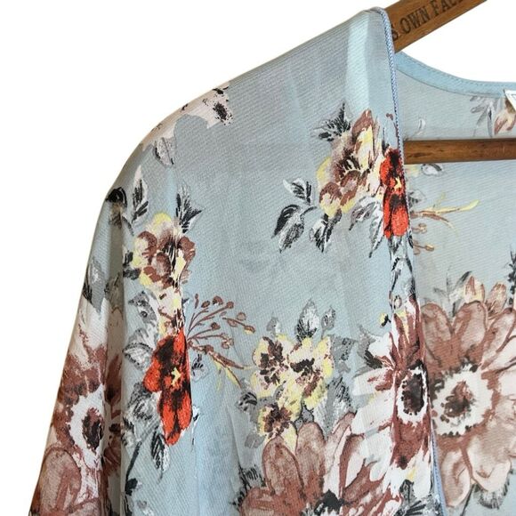 Emory Park Floral Open Front Chiffon Kimono Cardigan Cover-up Multicolor 1XL - Picture 4 of 7